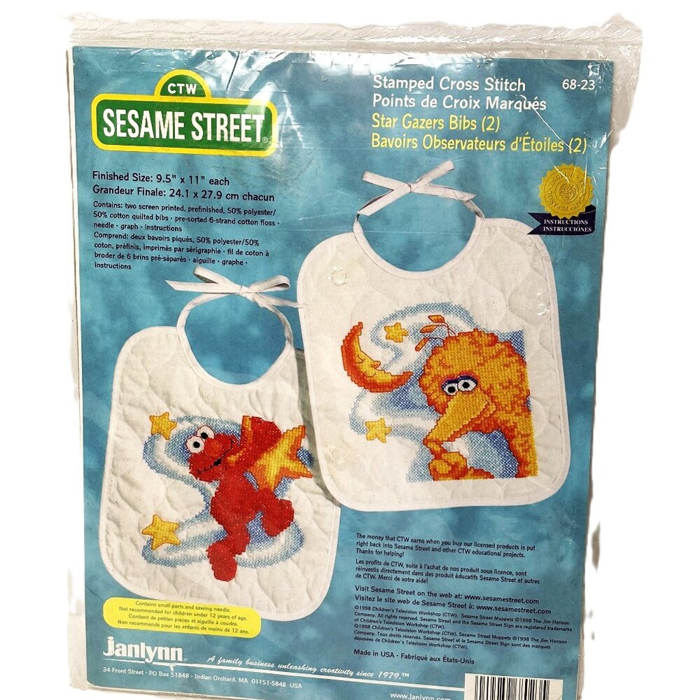 janlynn sesame street Cross Stitch Baby Bibs Vintage 1998